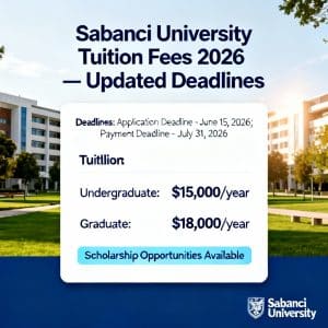 Sabancı University tuition fees 2026 updated deadlines