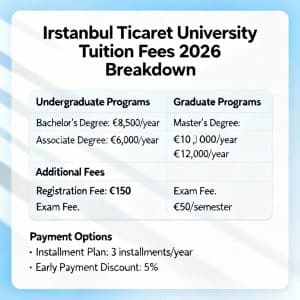 Istanbul Ticaret University tuition fees 2026 fees breakdown